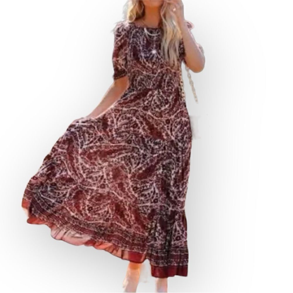 VICI Smocked Ruffled Maxi Dress In Brown Floral Women’s Size‎ S
